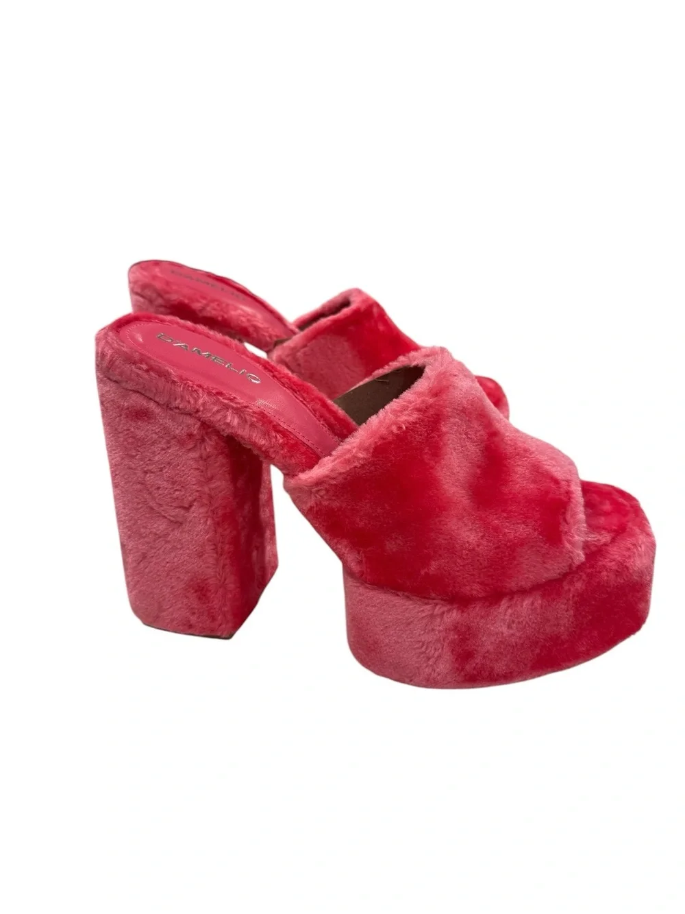 Ravina Perfectly Pink Short Faux Fur Platform Sandals Lulus D’Amelio NEW 9.5/10